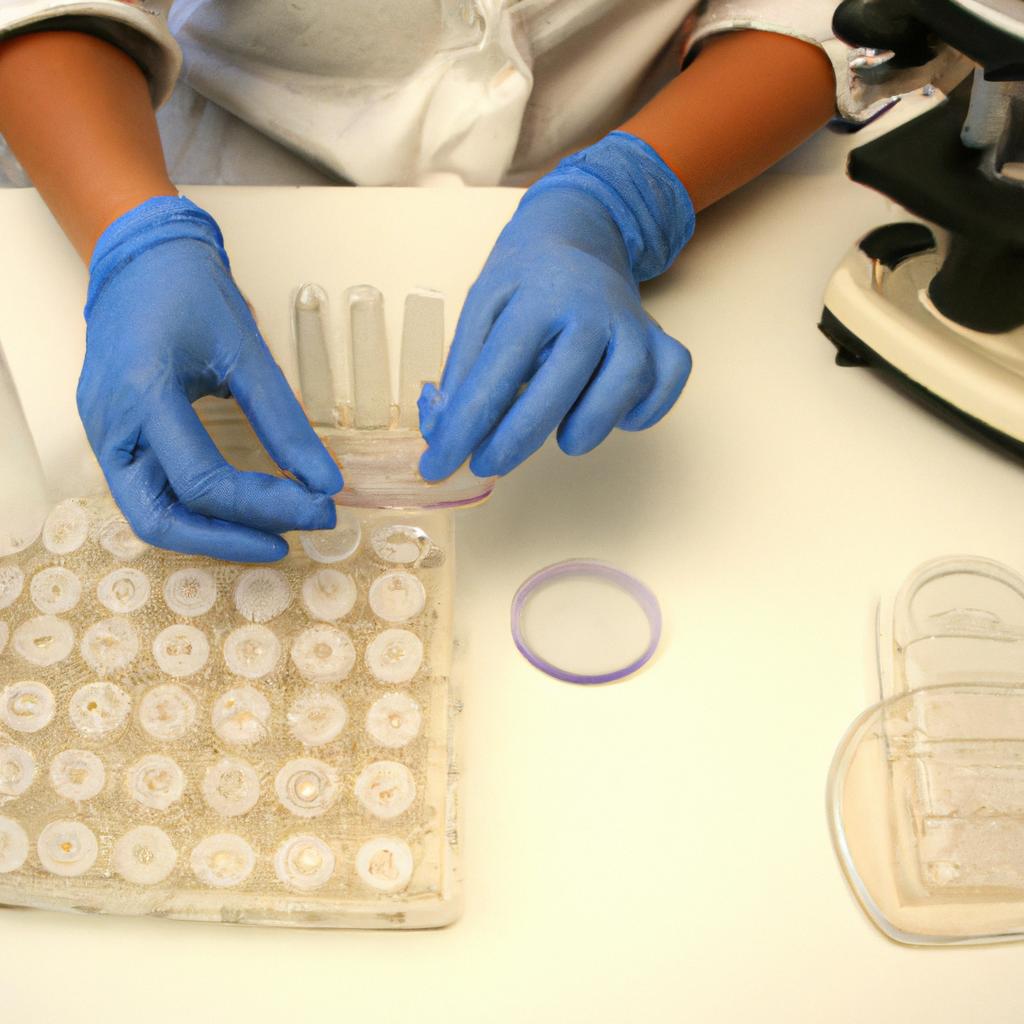 Person analyzing samples, laboratory